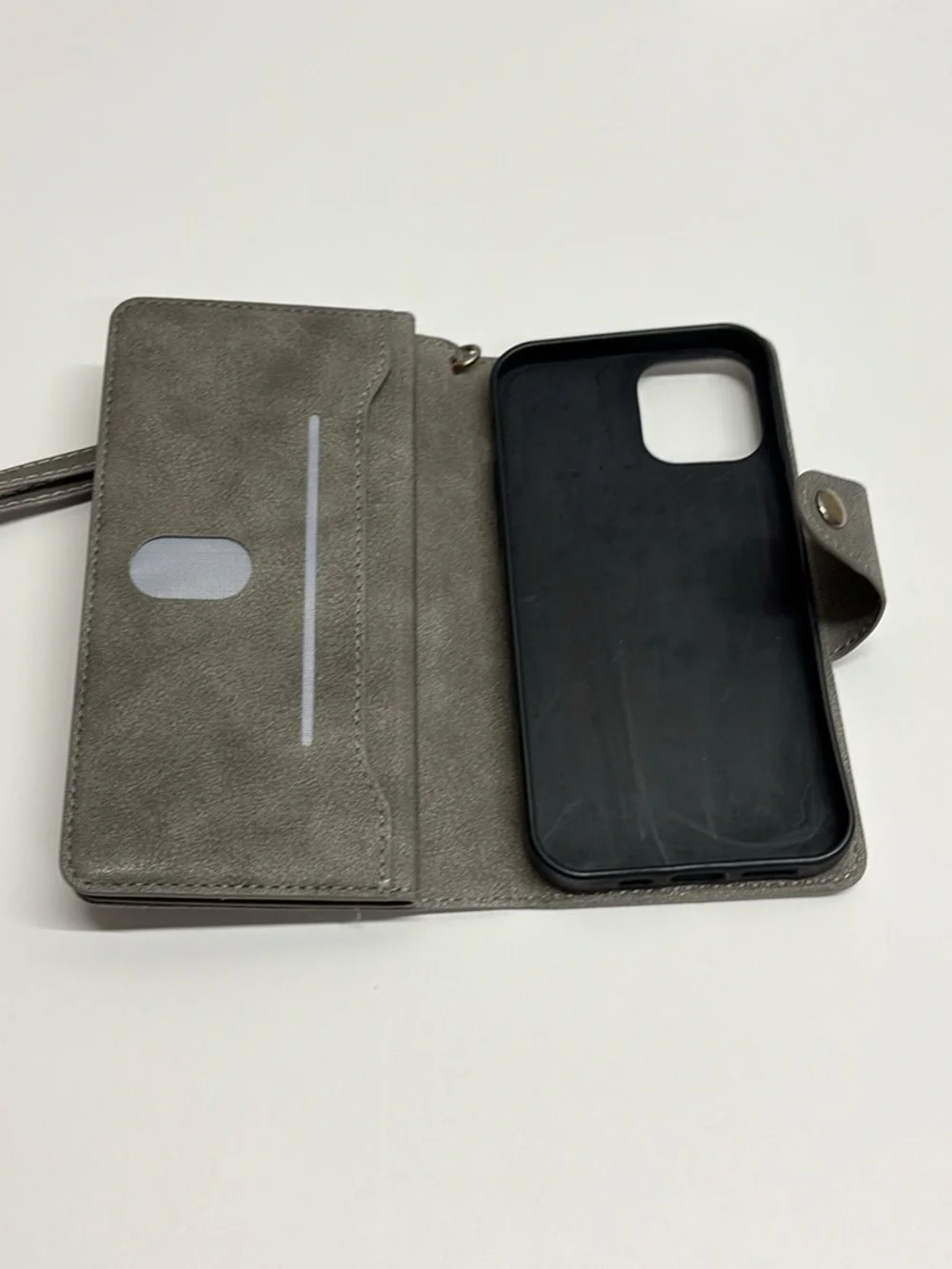 Gray Wallet Folio iPhone 12 Case with Wrist Strap